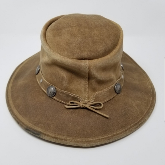 Minnetonka Buffalo Nickel Hat Tan Leather Boho - Picture 6 of 8